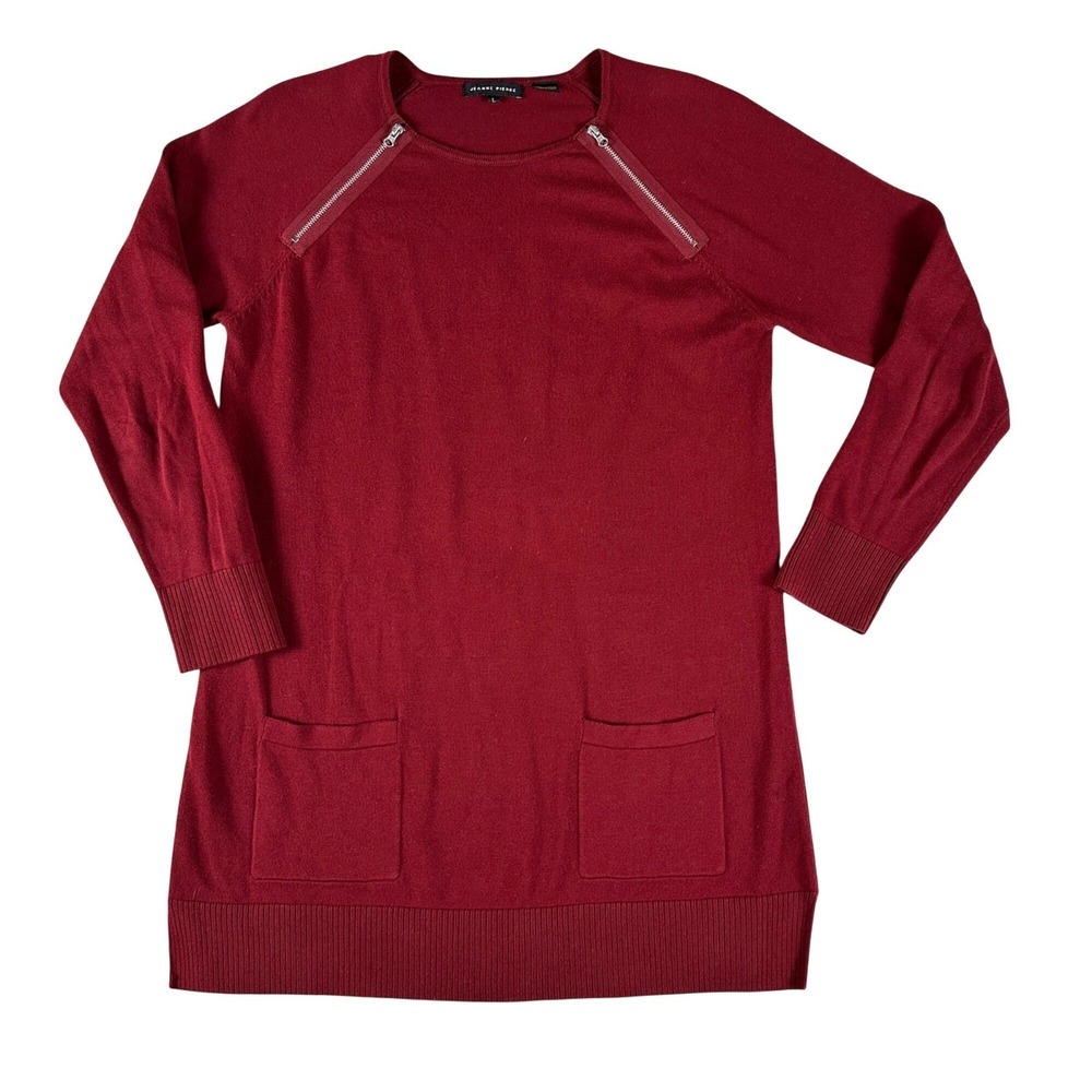 Jeanne Pierre Womens L Red Tunic Sweater Alternitive Edgy Punk Baddie Rockabilly
